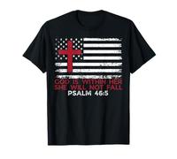 God is Within Her She Will Not Fall Salmo 46:5 Cruz de bandera de Estados Unidos Camiseta