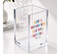 God is Within Her She Will Not Fall Salmo 46:5 divertido soporte acrílico para lápices cosméticos organizador de escritorio transparente resistente a las grietas, regalos de fe cristiana para mujeres