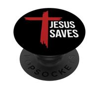 God Jesus Saves Sign Cross Christian Minimal Religious Faith PopSockets PopGrip Adhesivo