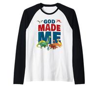 God Made Me - Christian Faith Kids Dinosaur Creation Camiseta Manga Raglan