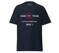 God of War Parody - Camiseta para jugadores con texto en inglés "Do Your Homework BOY", camiseta de algodón negra hecha por fanáticos para padres y jugadores geek, azul marino, S