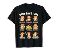 God Says I Am Bible Verse Christian Faith Cat Boys Girls Camiseta gráfica económica, Hombre, Negro, L