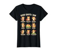 God Says I Am Bible Verse Christian Faith Cat Boys Girls Camiseta gráfica económica, Mujer, Negro, M