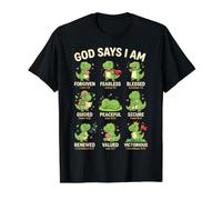 God Says I Am Bible Verse Christian Faith Dinosaur T-Rex Camiseta gráfica económica, Hombre, Negro, L