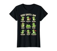 God Says I Am Bible Verse Christian Faith Dinosaur T-Rex Camiseta gráfica económica, Mujer, Negro, L