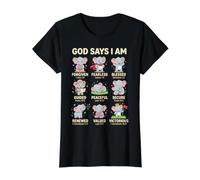 God Says I Am Bible Verse Christian Faith Elephant Camiseta gráfica económica, Mujer, Negro, XS