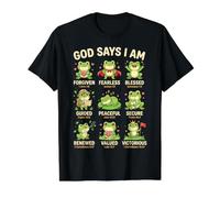 God Says I Am Bible Verse Christian Faith Frog Boys Girls Camiseta gráfica económica, Hombre, Negro, L