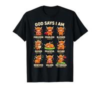 God Says I Am Bible Verse Christian Faith Highland Cow Camiseta gráfica económica, Hombre, Negro, L