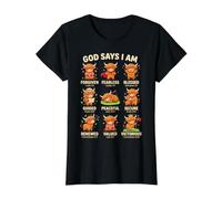 God Says I Am Bible Verse Christian Faith Highland Cow Camiseta gráfica económica, Mujer, Negro, L
