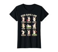 God Says I Am Bible Verse Christian Faith Rabbit Boys Girls Camiseta gráfica económica, Mujer, Negro, M