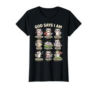 God Says I Am Bible Verse Christian Faith Raccoon Boys Girls Camiseta gráfica económica, Mujer, Negro, XL