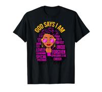 God Says I Am Black Queen Melanin Mujer Piel Marrón Sista GAL Camiseta gráfica económica