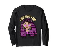 God Says I Am Black Queen Melanin Mujer Piel Marrón Sista GAL Manga Larga