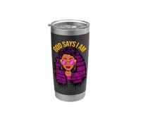 God Says I Am Black Queen Melanin Mujer Piel Marrón Sista Gal Vaso térmico de acero inoxidable de doble pared