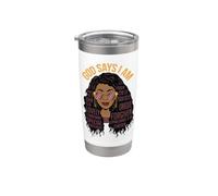 God Says I Am Black Queen Melanin Mujer Piel Marrón Sista Gal Vaso térmico de acero inoxidable de doble pared
