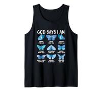God Says I Am Butterfly Verso Bíblico Cristiano Religioso Camiseta sin Mangas