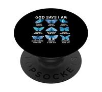 God Says I Am Butterfly Verso Bíblico Cristiano Religioso PopSockets PopGrip Adhesivo
