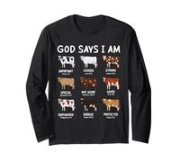 God Says I Am Cute Heifer Cow Verso de la Biblia Cristiano Manga Larga