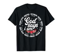 God Says I Am Floral Verso de la Biblia Mujeres cristianas religiosas Camiseta