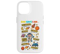God Says I Am Outer Space Themed Bible Christian Kids Boys Carcasa para iPhone 14