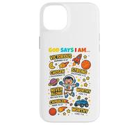 God Says I Am Outer Space Themed Bible Christian Kids Boys Carcasa para iPhone 14 Plus