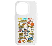 God Says I Am Outer Space Themed Bible Christian Kids Boys Carcasa para iPhone 14 Pro