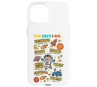 God Says I Am Outer Space Themed Bible Christian Kids Boys Carcasa para iPhone 15