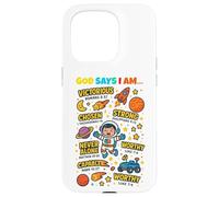 God Says I Am Outer Space Themed Bible Christian Kids Boys Carcasa para iPhone 15 Pro