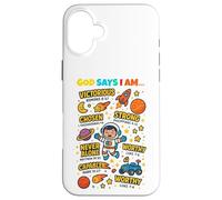 God Says I Am Outer Space Themed Bible Christian Kids Boys Carcasa para iPhone 16 Plus