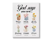 God Says You Are Motivational Floral Canvas Poster for Wall Decor and Gift Ideas(Unframed,08x12inch(20x30cm))