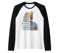 God Says You Are Unique Black Men King Dad Grandpa Padre Camiseta Manga Raglan