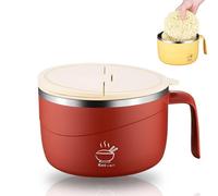 GodbTG 1200ML 304 Stainless Steel Instant Noodle Bowl with Lid and Spoon, Double Layer Anti-Scald Ramen Bowl, Large Capacity Insulated Soup Pasta Bowl with Handle for Home or Travel (Red)