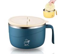 GodbTG 1200ML 304 Stainless Steel Instant Noodle Bowl with Lid and Spoon, Double Layer Anti-Scald Ramen Bowl, Large Capacity Insulated Soup Pasta Bowl with Handle for Home or Travel (Blue)