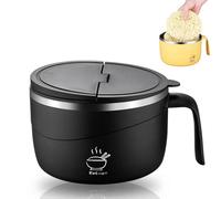 GodbTG 1200ML 304 Stainless Steel Instant Noodle Bowl with Lid and Spoon, Double Layer Anti-Scald Ramen Bowl, Large Capacity Insulated Soup Pasta Bowl with Handle for Home or Travel (Black)