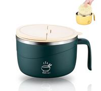 GodbTG 1200ML 304 Stainless Steel Instant Noodle Bowl with Lid and Spoon, Double Layer Anti-Scald Ramen Bowl, Large Capacity Insulated Soup Pasta Bowl with Handle for Home or Travel (Green)