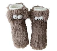 GodbTG Cute Big Eyes Fuzzy Slipper Socks, Winter Warm Plush Non-Slip Floor Socks with Cartoon Eyes for Women and Men, Cozy Home Sleep Socks (Gray,Talla única)