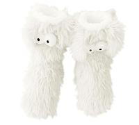 GodbTG Cute Big Eyes Fuzzy Slipper Socks, Winter Warm Plush Non-Slip Floor Socks with Cartoon Eyes for Women and Men, Cozy Home Sleep Socks (White,Talla única)