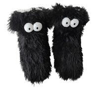GodbTG Cute Big Eyes Fuzzy Slipper Socks, Winter Warm Plush Non-Slip Floor Socks with Cartoon Eyes for Women and Men, Cozy Home Sleep Socks (Black,Talla única)