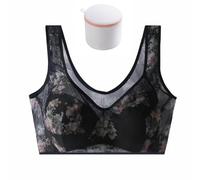 GodbTG Ellebloom - Ice Silk Lace Cooling Comfort Bra, Lace Buttonless Comfortable Bra, Miracharm Bras (Black,2XL)