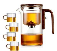 GodbTG Enchanti Tea Pot, Water Separation Glass Teapot with Wooden Handle, Press Control Magic Tea Pot (600ml)