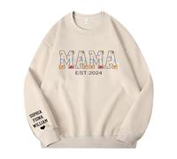 Godchoices Sudadera de Mamá Personalizada con Nombres de Niños en la Manga, Sudadera Mama EST, Sudadera de Flores Personalizada del Mes de Nacimiento para Mamá