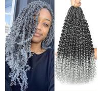 Goddess Box Crochet Hair 8 paquetes con extremos rizados Pre Looped Boho Water Wave Crochet Hair Deep Wavy Ends Gogo Curl Crochet Hair with Jerry Curly Extensions for Black Women (TGREY#, 18 pulgadas)