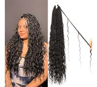 Goddess Box - Trenzas de ganchillo de 24 pulgadas, 9 paquetes de trenzas de ganchillo bohemias con ondas de agua para mujeres negras (1B#, 24 pulgadas (paquete de 9)