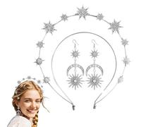Goddess Halo Headsele, Halo Crown Diadema de la corona - Glitter Stars Tiara para mujeres con aretes | Cabeza de banda de cabello nupcial hecha a mano, vestido de cabeza de las estrellas de la para bo