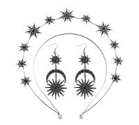 Goddess Halo Headsele, Halo Crown Diadema de la corona, Glitter Stars Tiara para mujeres con aretes, Vestido de cabeza de Diosa hecha a mano, cabeza de banda para el cabello nupcial para bodas y fiest