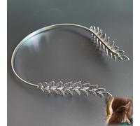goddess headband back of head, Worn Leaf Metal, Goddess Wedding Hair Accessory, back worn headband (Silver)