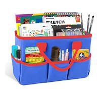Godery Bolsa de escritorio y organizador, bolsa de ayuda para profesores para artes, libros, papelería, escritorio de oficina, almacenamiento de maquillaje con asas para viajes (azul)