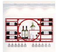 GODFSAHG Estante de vino montado en la pared con soporte para vidrio, estantes rústicos para botellas de vino y vasos, mini estante de licor, armario de barra de café, 100 x 11 x 52 cm, color rojo
