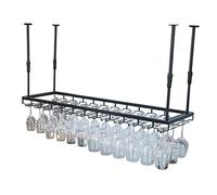 GODFSAHG Soporte para Copas de Vino para Colgar en el Techo, Soporte para Copas de Vino al revés para decoración de Bar, Restaurante, Estante para vinos, Altura y Ancho Ajustables, Negro (t