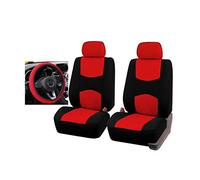 GODGETS Juego de Fundas para Asientos de Coche Universales con Cubierta del Volante,Fundas Frontales y Traseras con Reposacabezas,Negro Rojo,2 * Asiento Delantero + 1 * Cubierta del Volante
